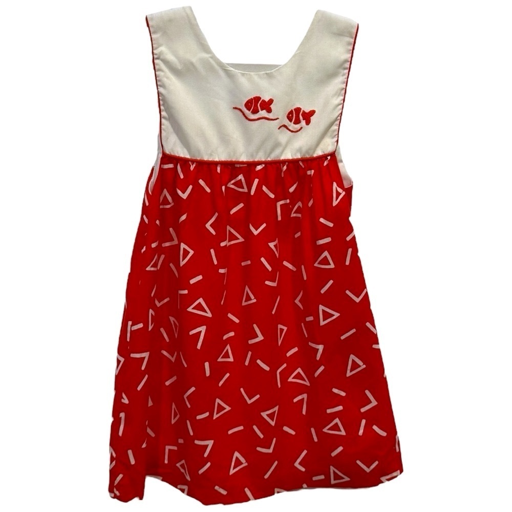 Vintage Little Bitty Girls Red Fish Dress Size 4T Nautical Patriotic Summer